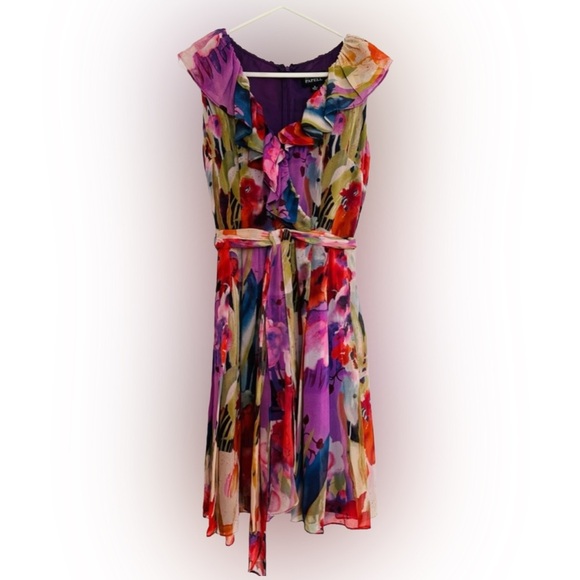 ADRIANNA PAPELL ~ Women’s sleeveless lightweight floral ruffled dress size 6 - Picture 3 of 9